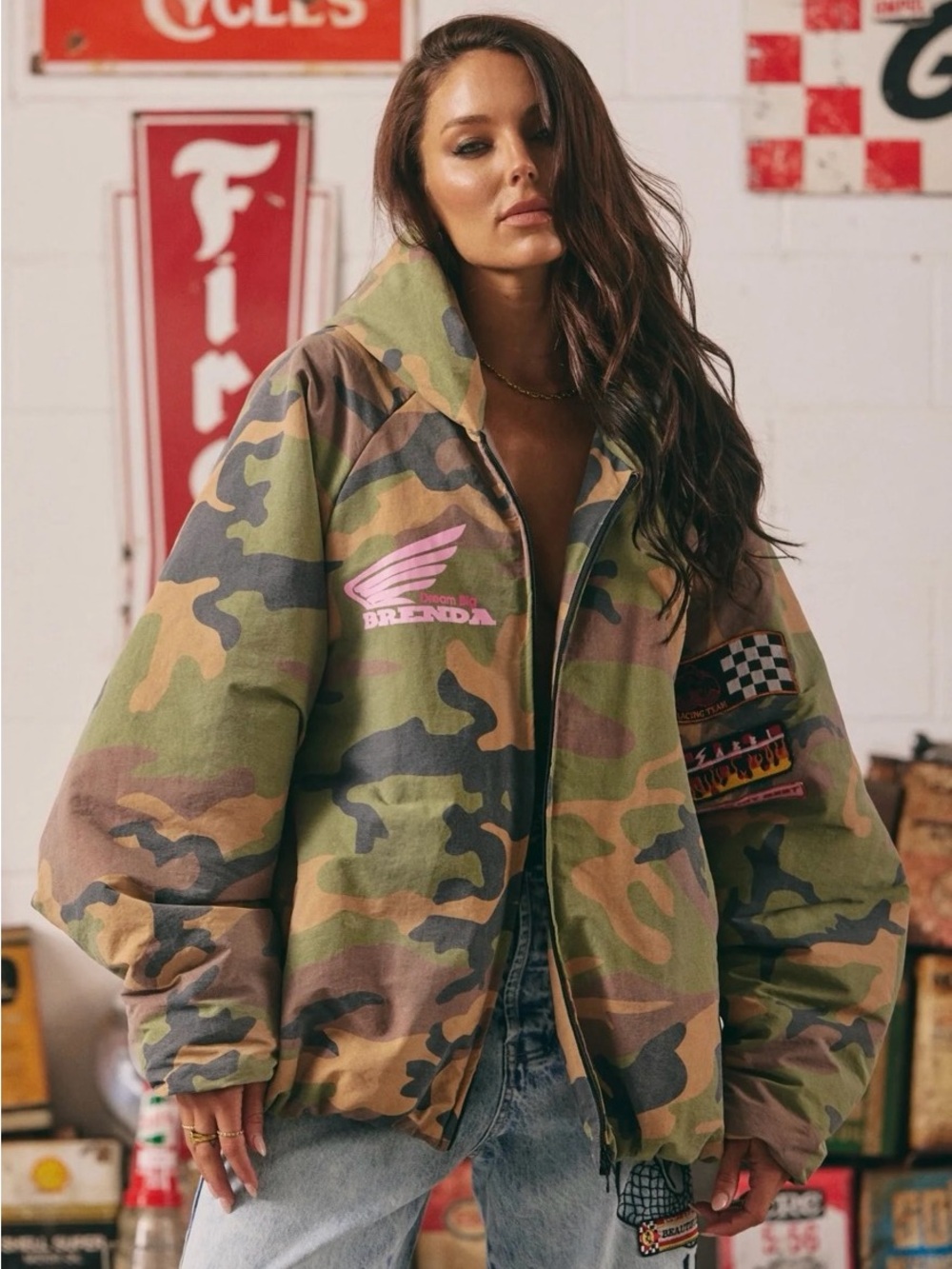 Sabbi Camouflage Oversized Puffer Jacket - Green Camo